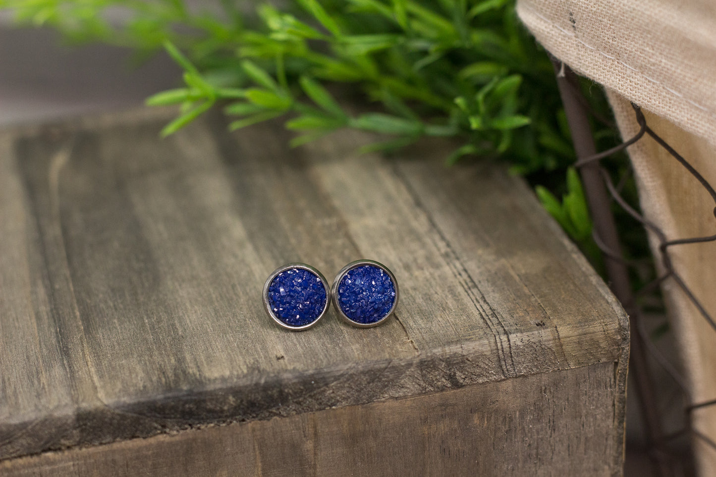 Blue Violet Druzy Studs