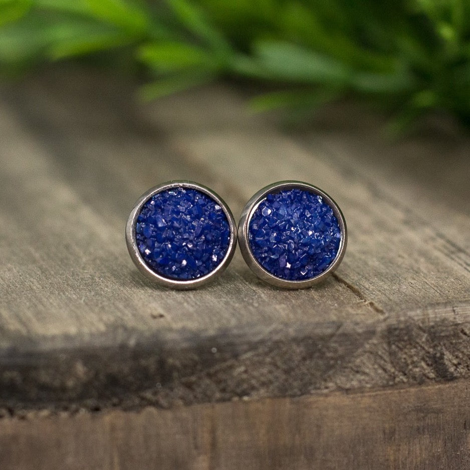 Blue Violet Druzy Studs