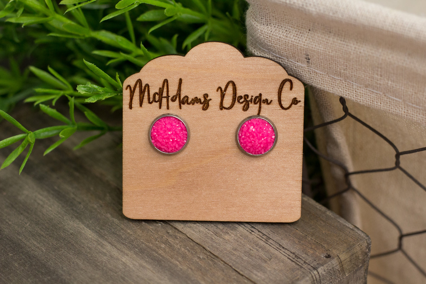 Hot Pink Druzy Studs
