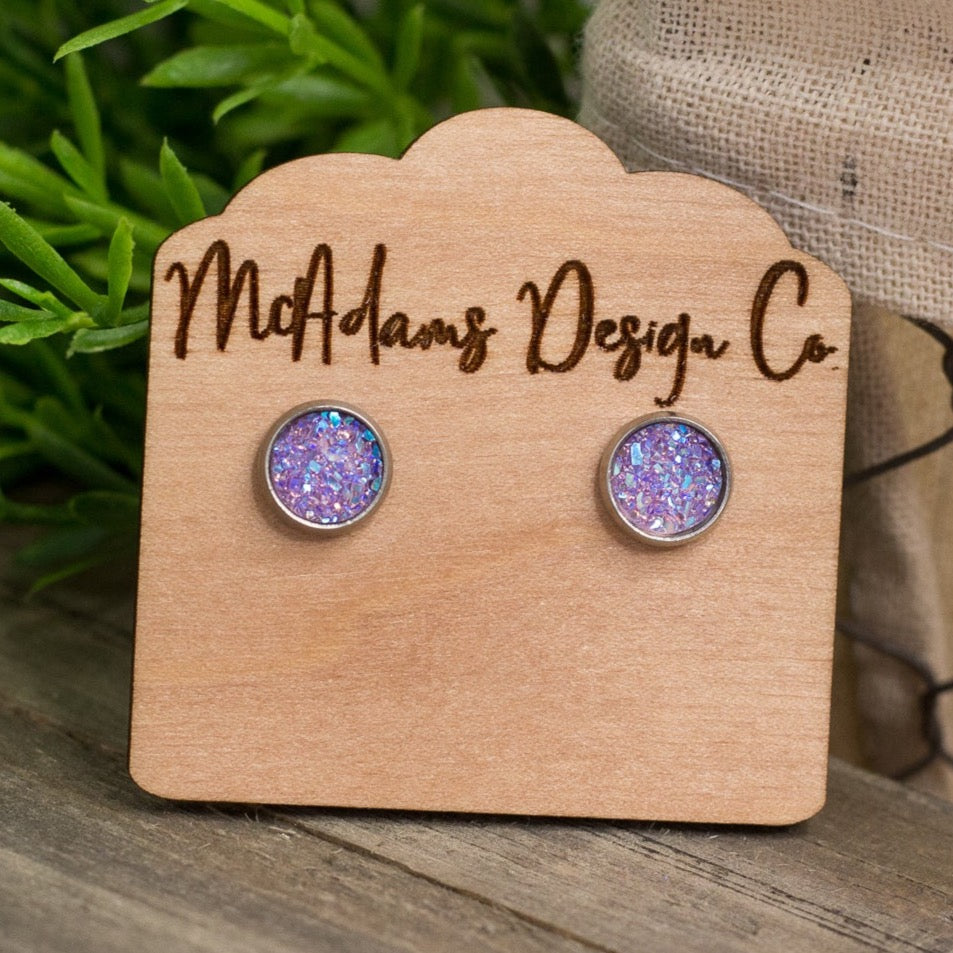 Mini Purple Druzy Studs