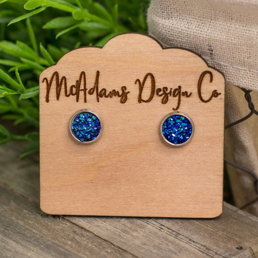 Mini Deep Blue Druzy Studs