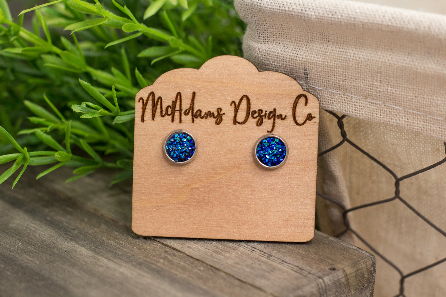Mini Deep Blue Druzy Studs