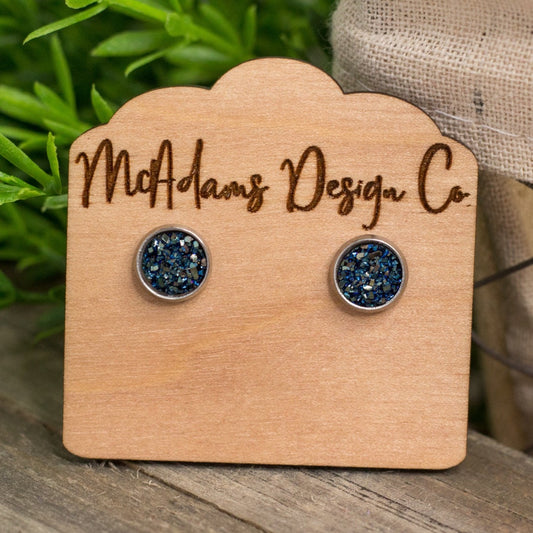 Mini Iridescent Blue Druzy Studs