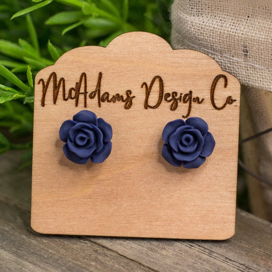 Matte Navy Rose Stud