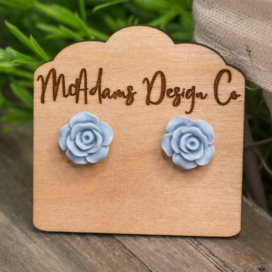 Matte Steel Blue Rose Stud