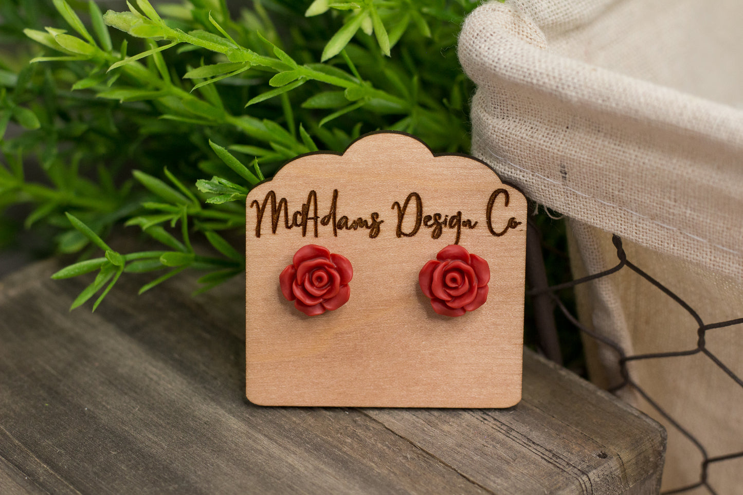Matte Deep Red Rose Stud