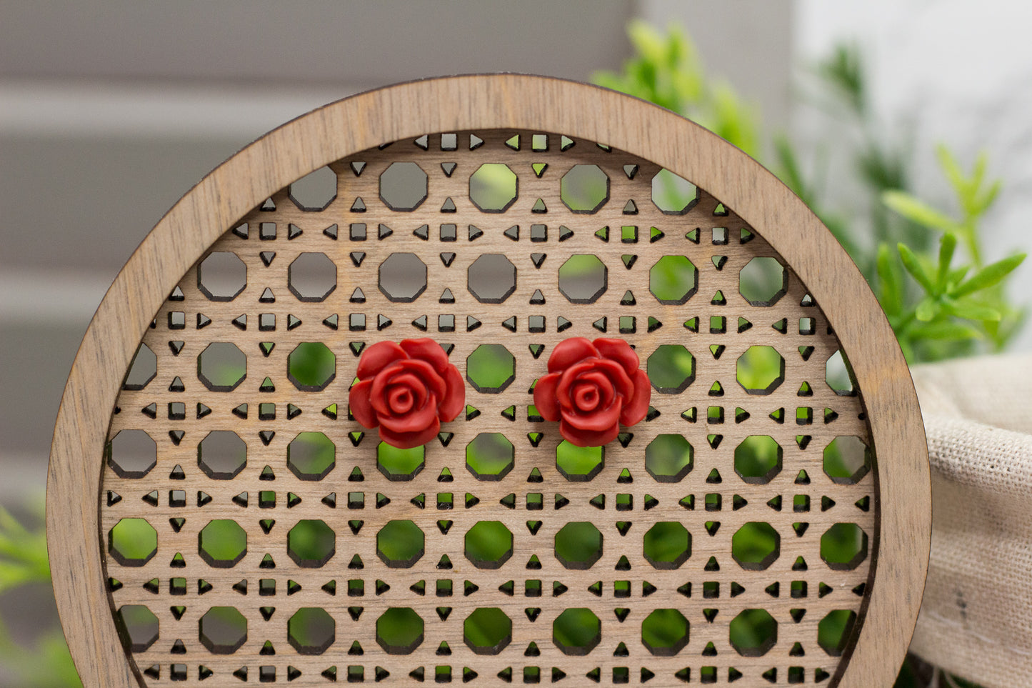 Matte Deep Red Rose Stud