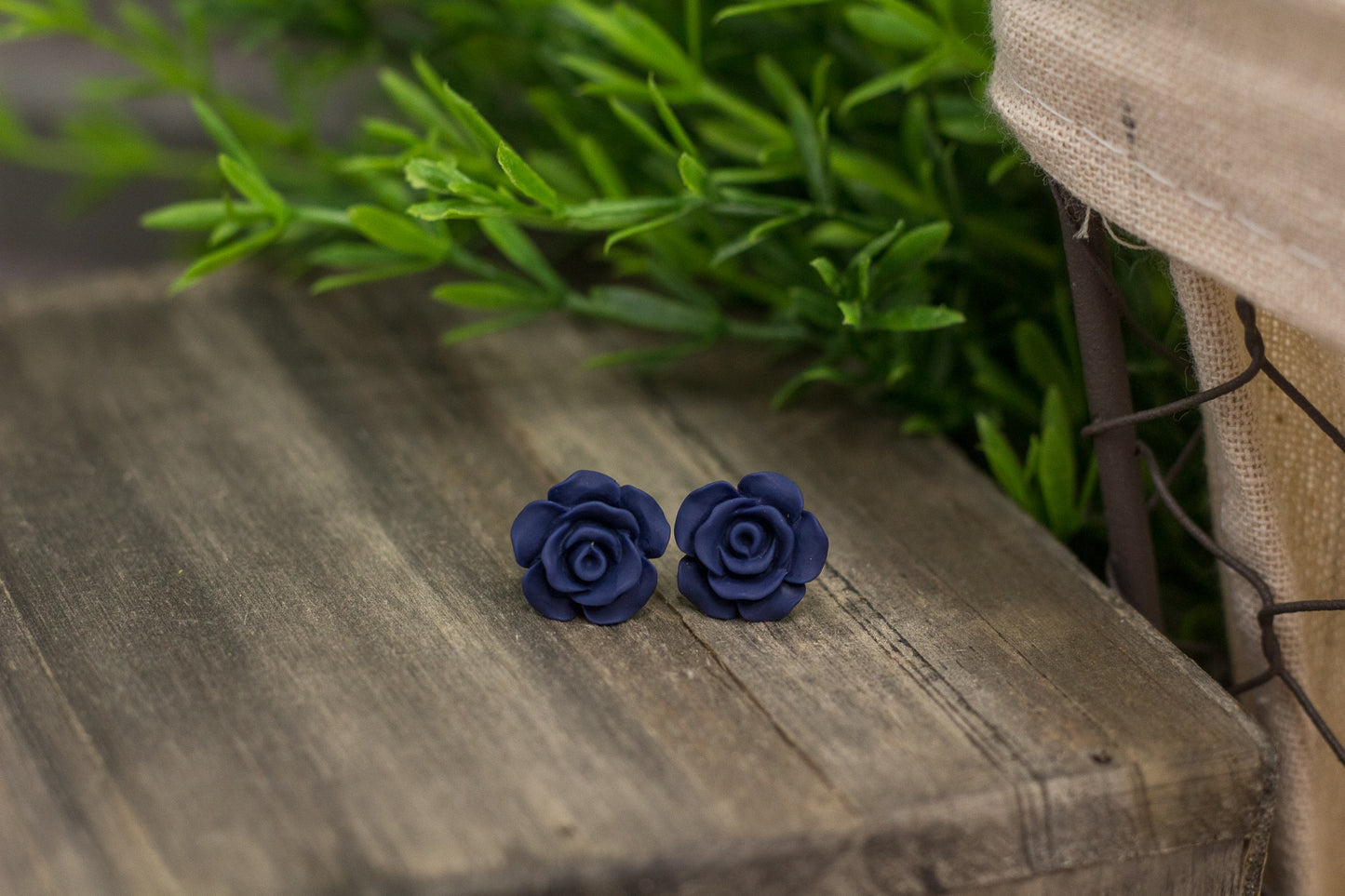 Matte Navy Rose Stud