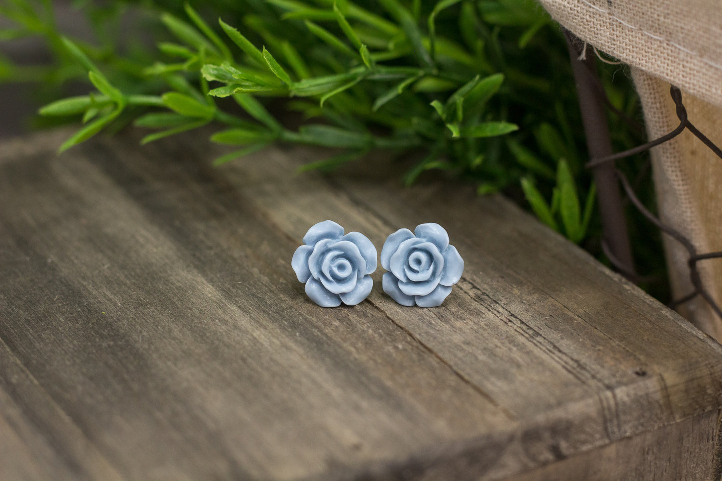 Matte Steel Blue Rose Stud