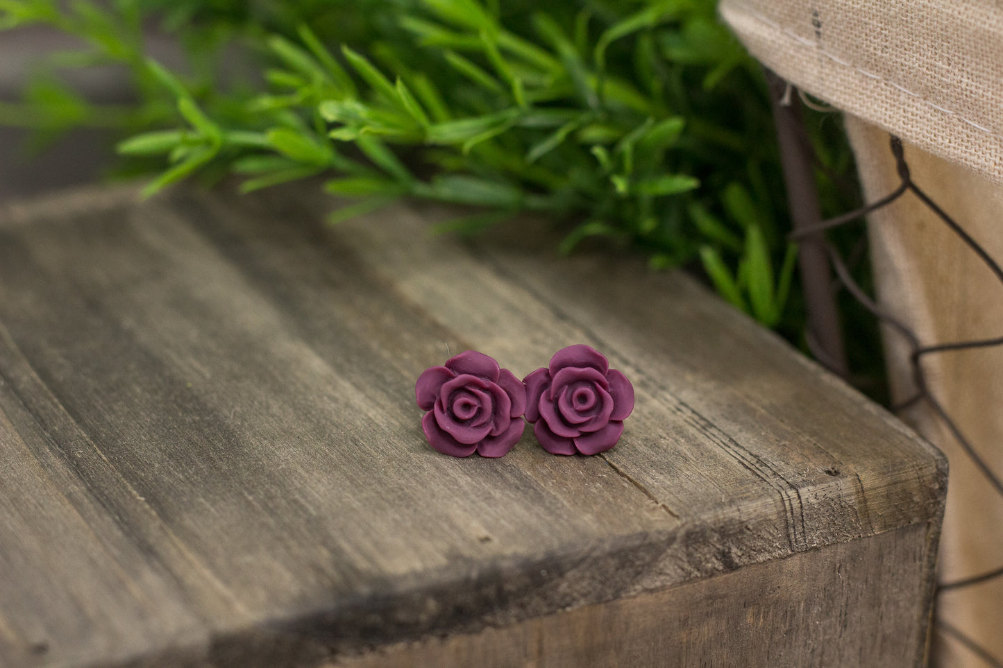 Matte Burgundy Rose Stud