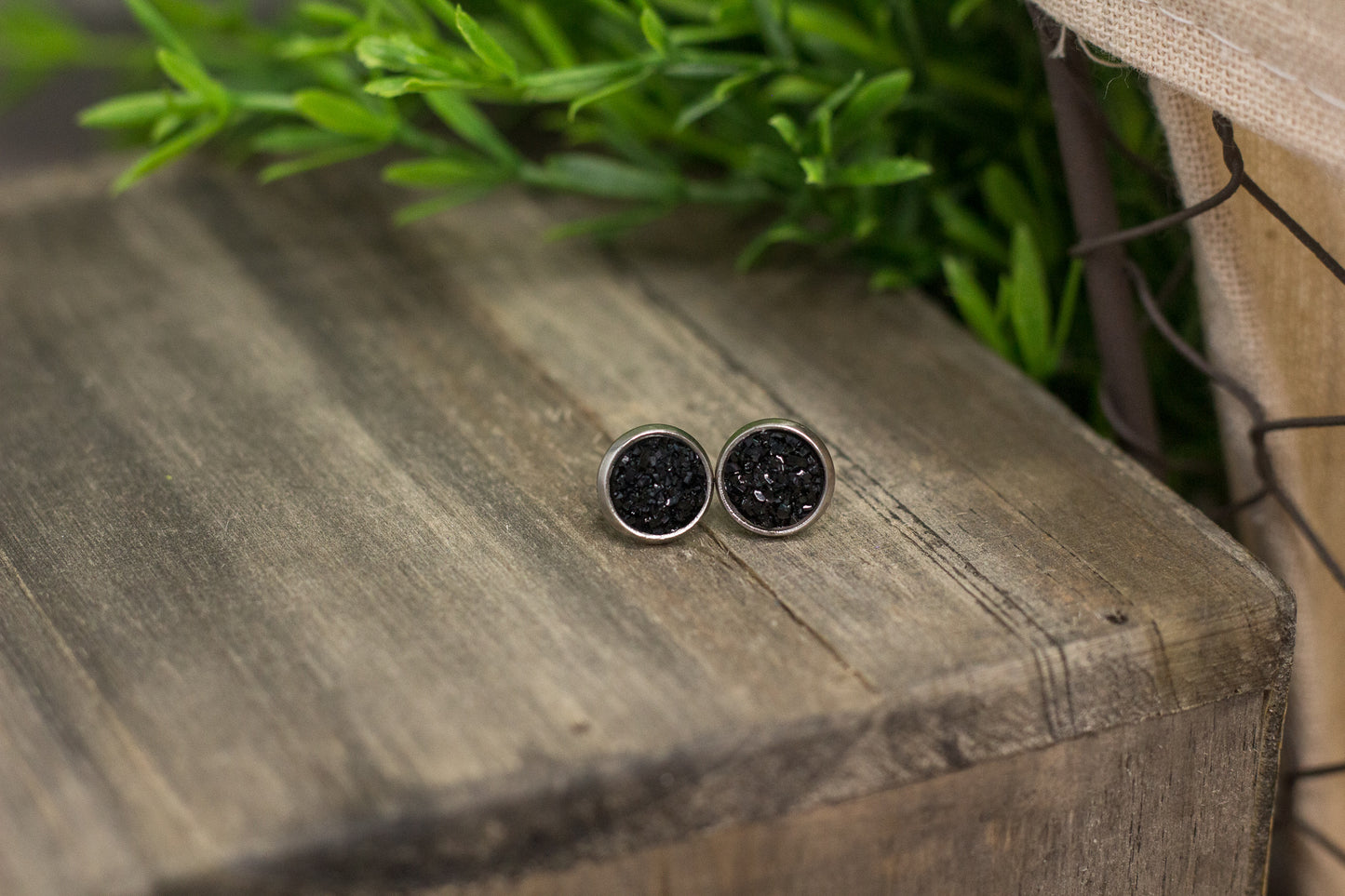 Mini Black Druzy Studs