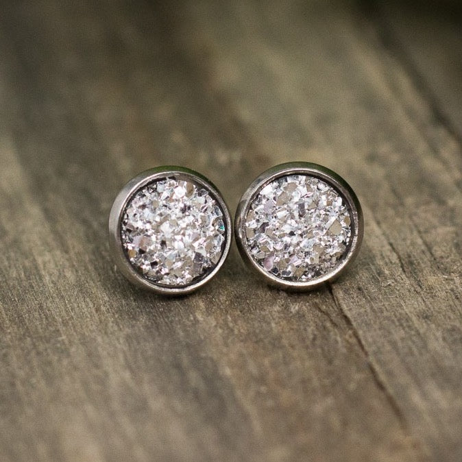 Mini Silver Druzy Studs