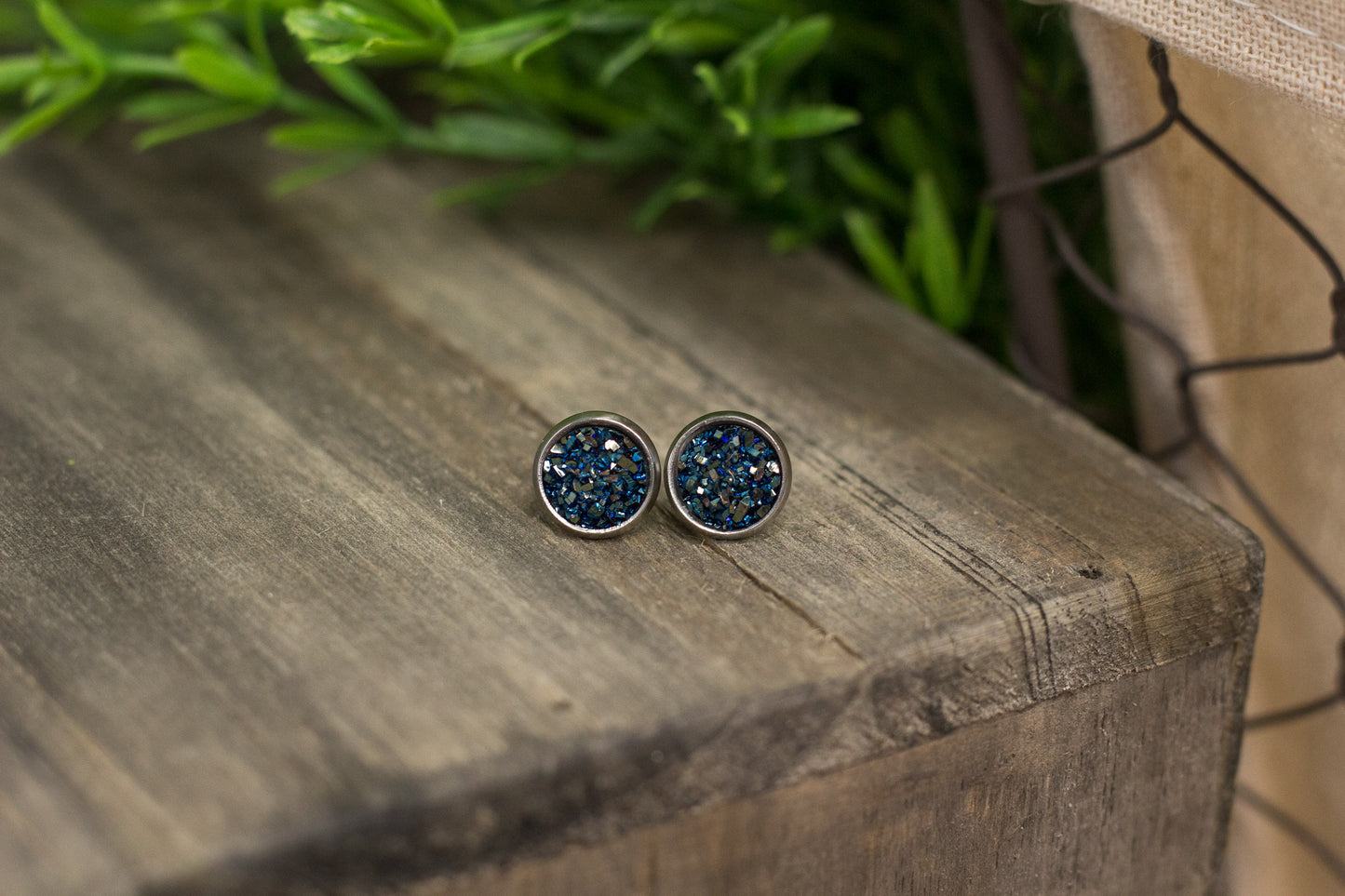 Mini Iridescent Blue Druzy Studs