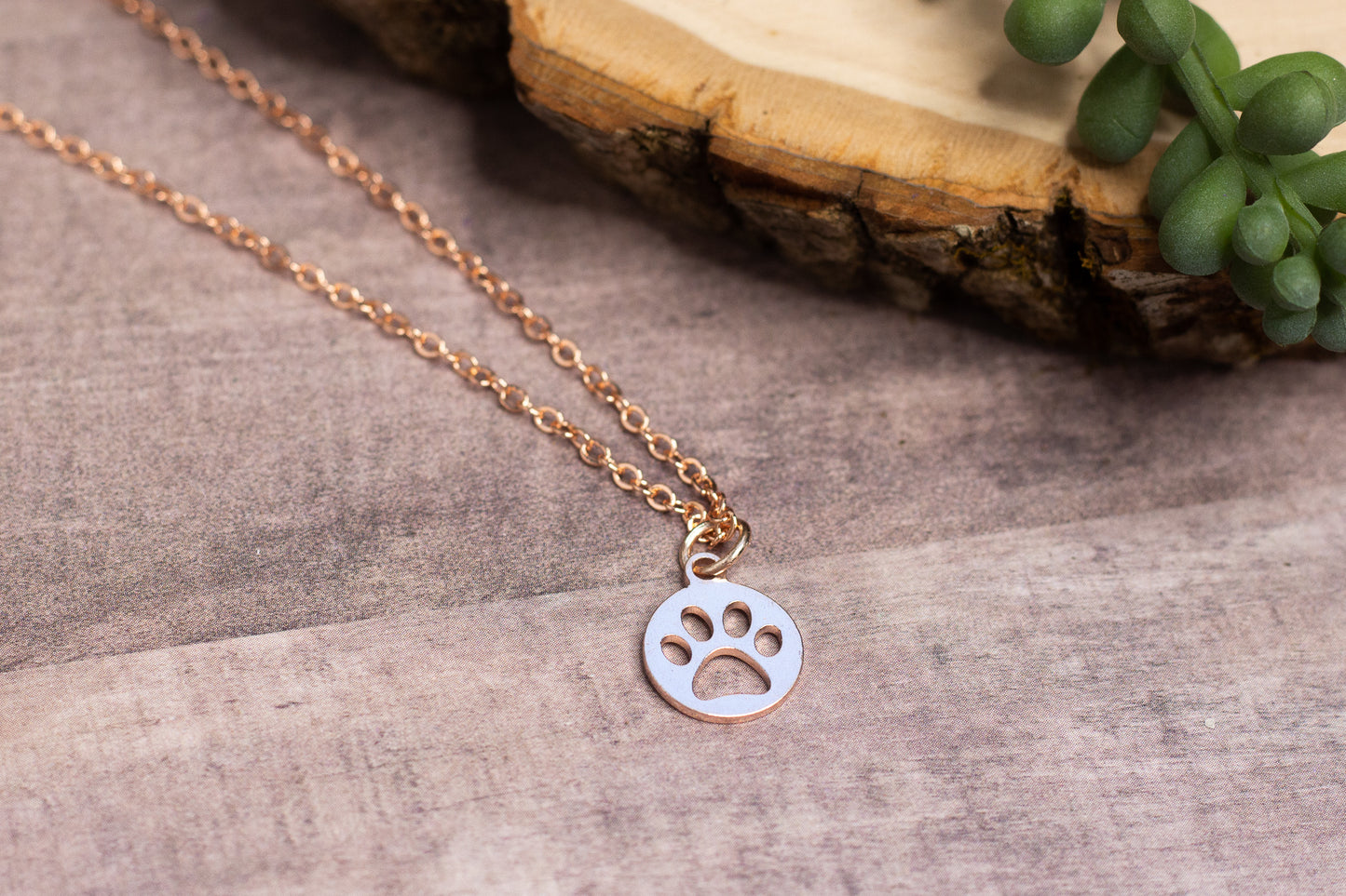 Rose Gold Paw Print Necklace