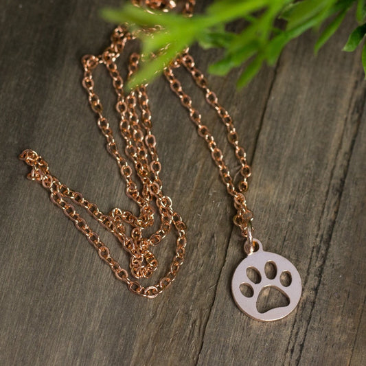 Rose Gold Paw Print Necklace
