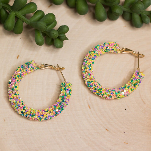 Glitter Hoop Earrings - Birthday Cake