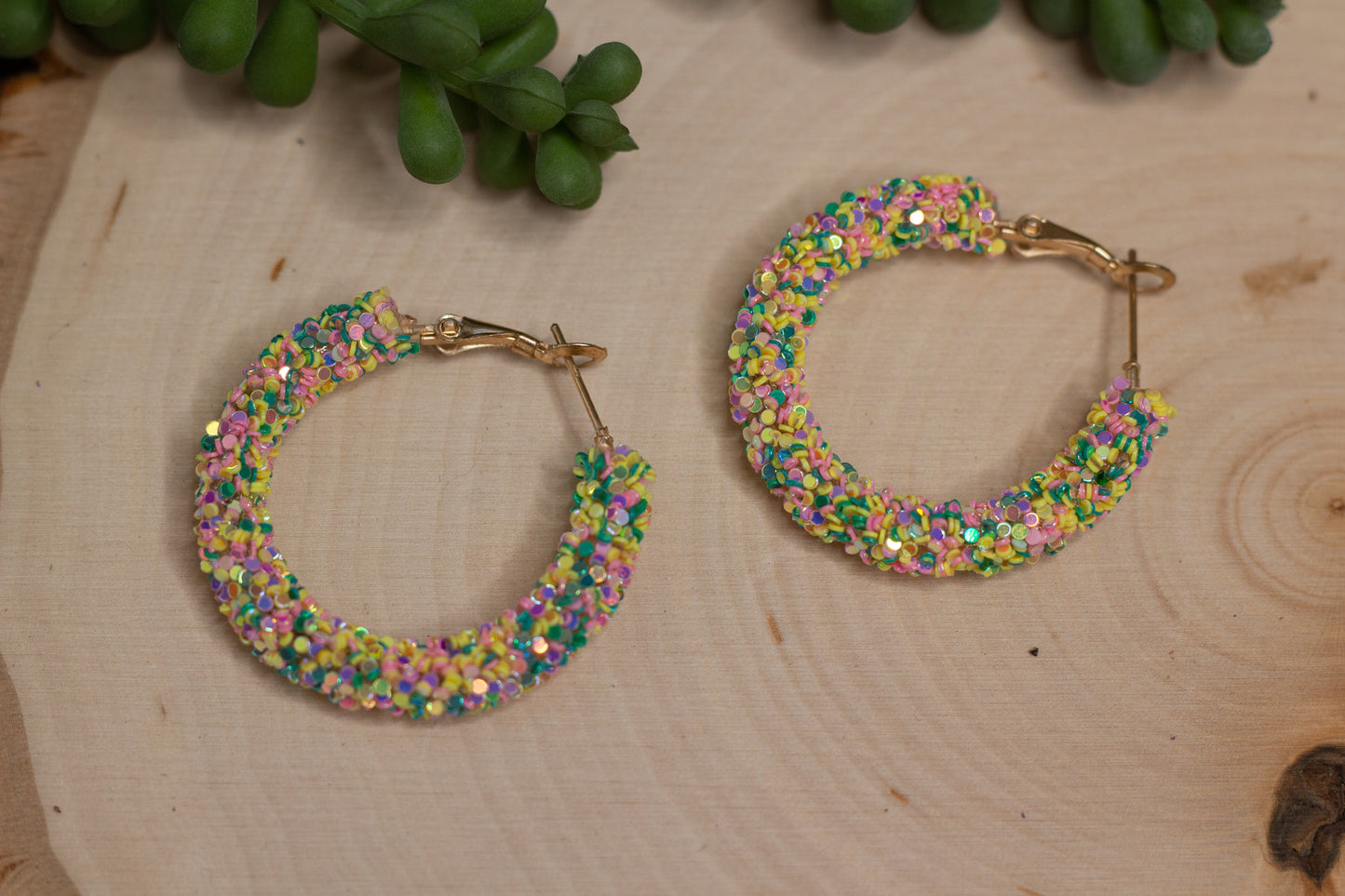 Glitter Hoop Earrings - Birthday Cake