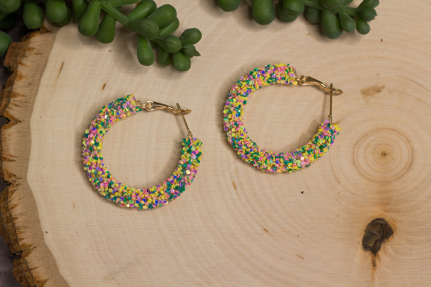 Glitter Hoop Earrings - Birthday Cake