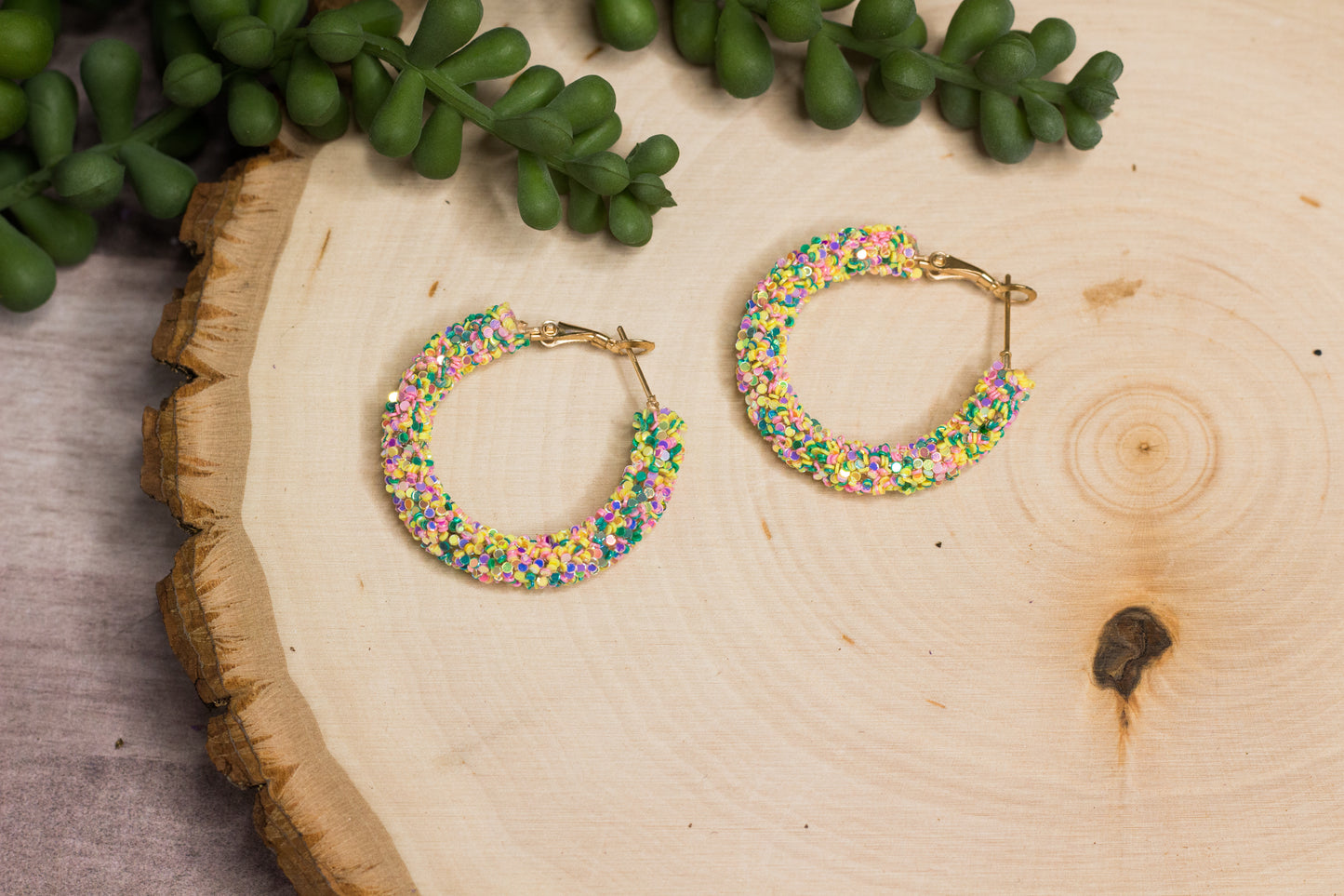 Glitter Hoop Earrings - Birthday Cake