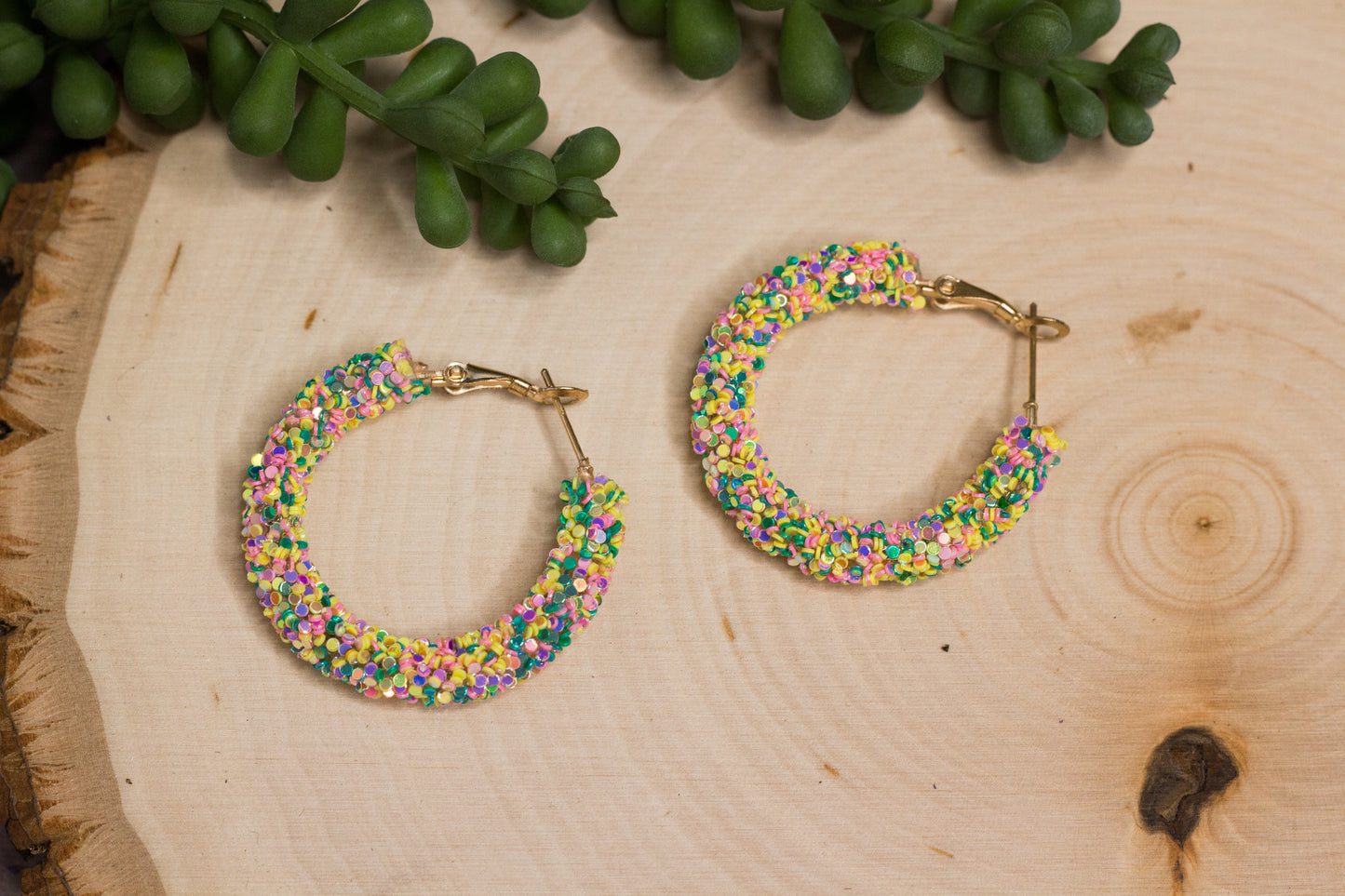 Glitter Hoop Earrings - Birthday Cake