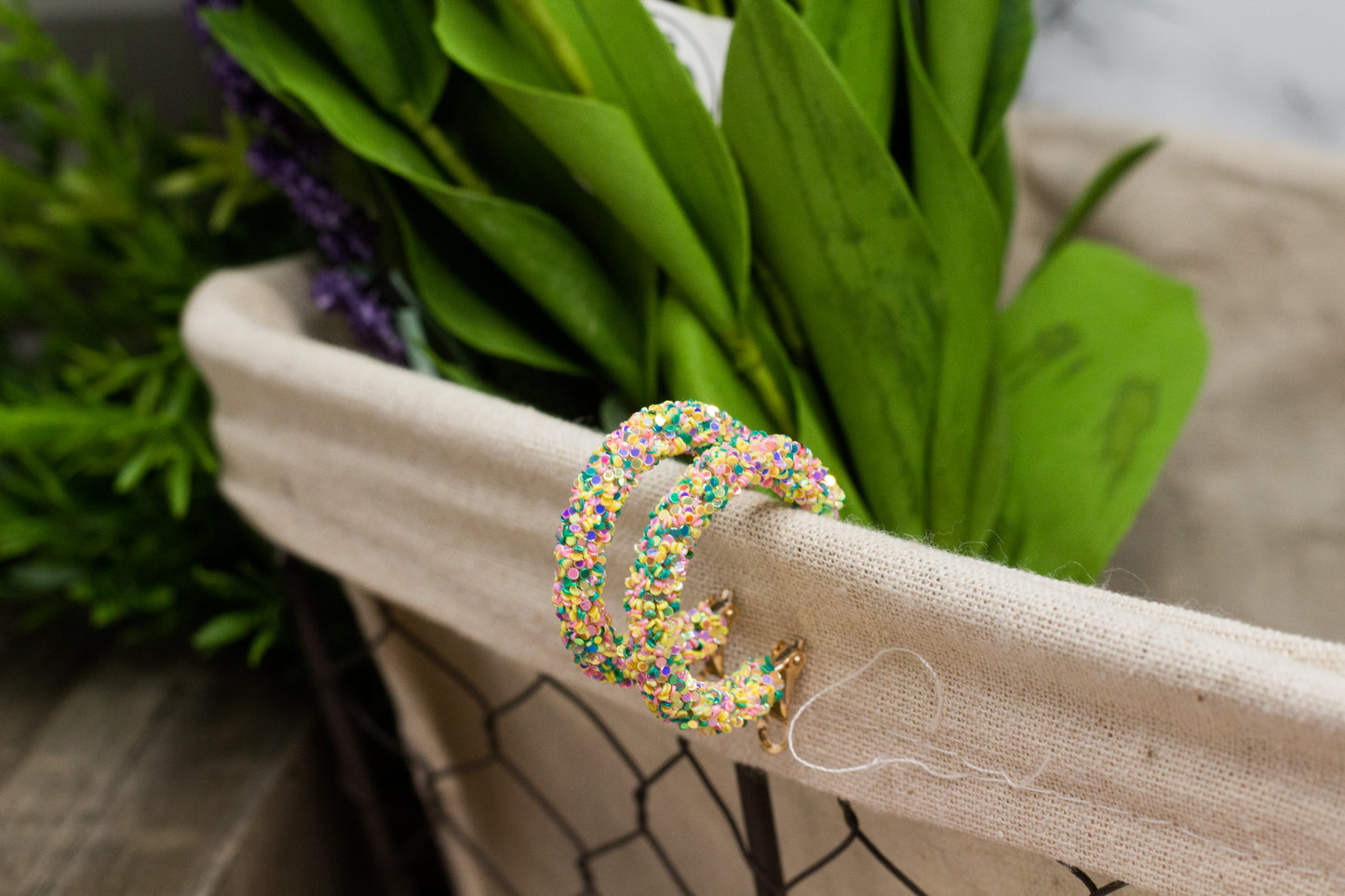 Glitter Hoop Earrings - Birthday Cake