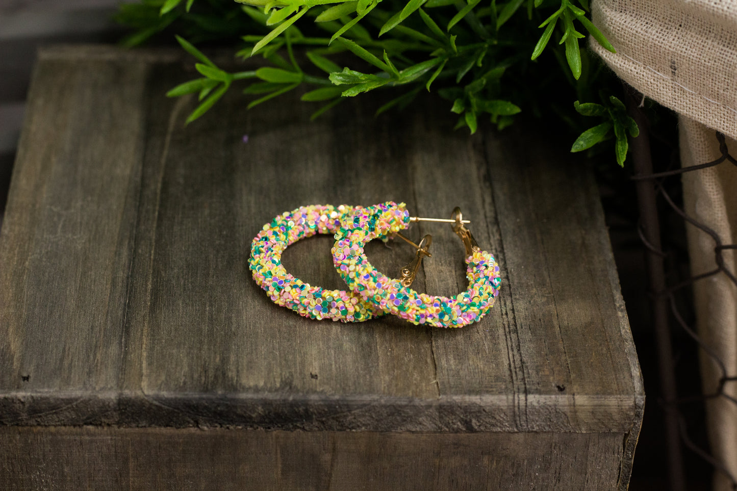 Glitter Hoop Earrings - Birthday Cake
