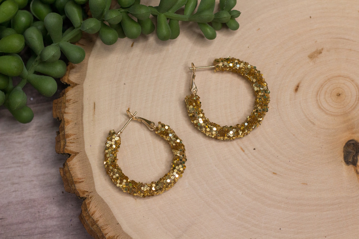 Glitter Hoop Earrings - Gold
