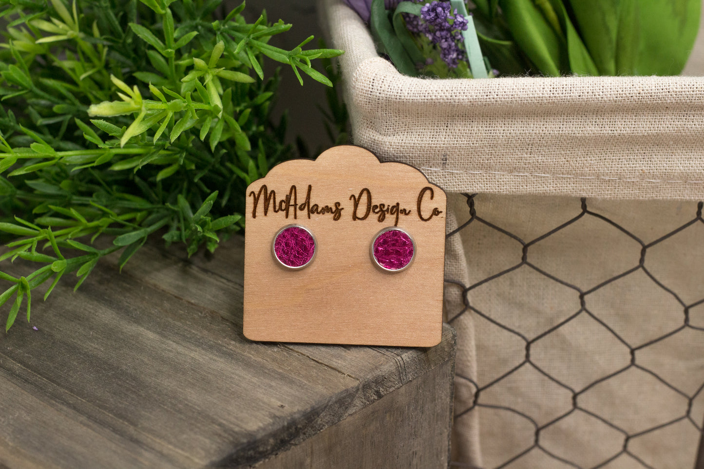 Pink Foil Faux Leather Studs