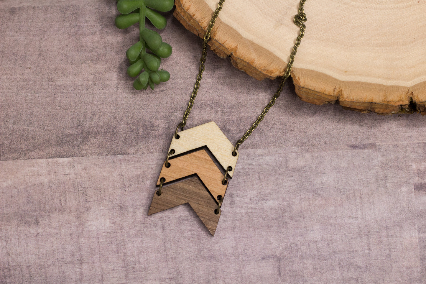 Triple Chevron Wooden Necklace