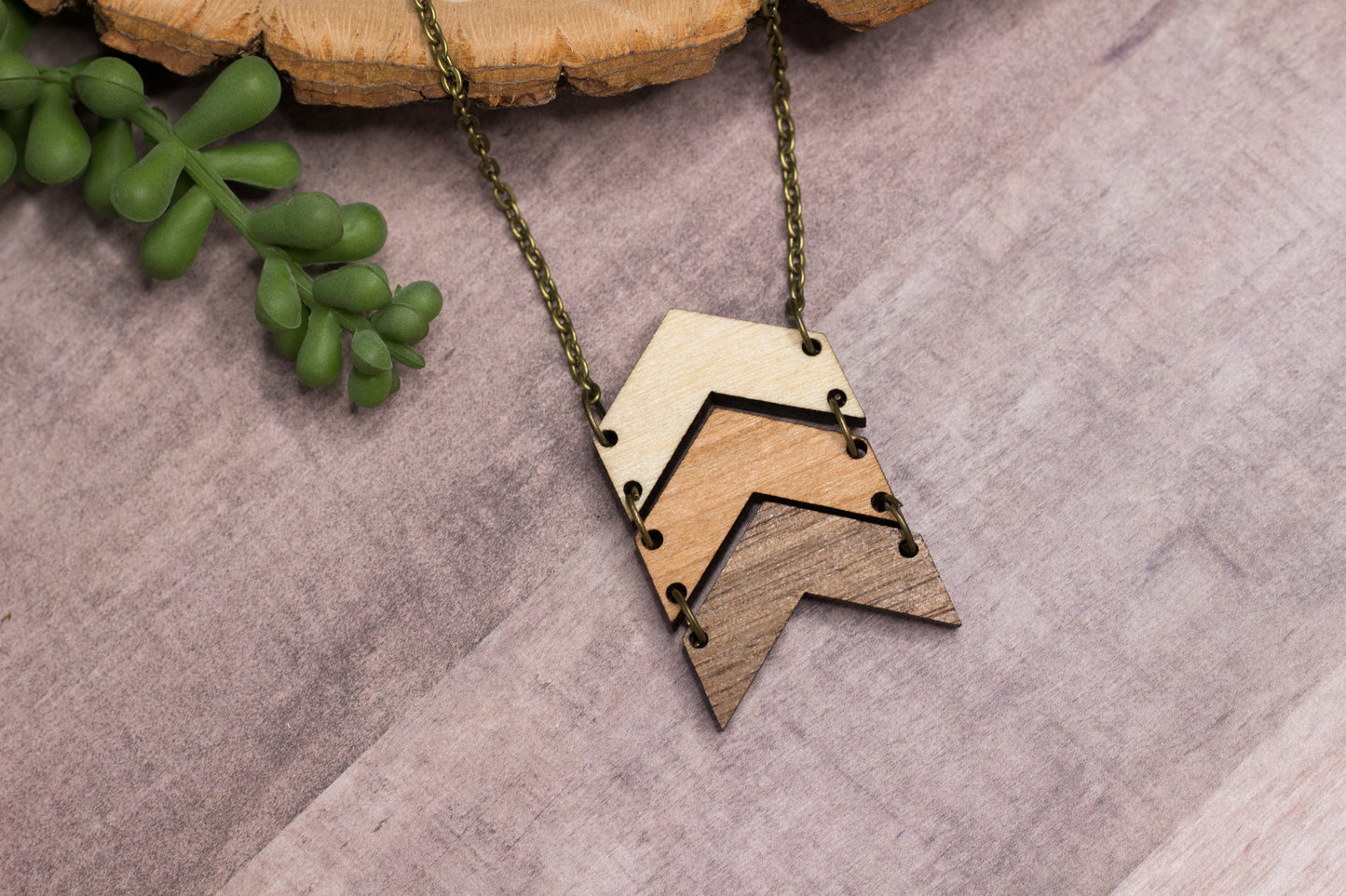 Triple Chevron Wooden Necklace