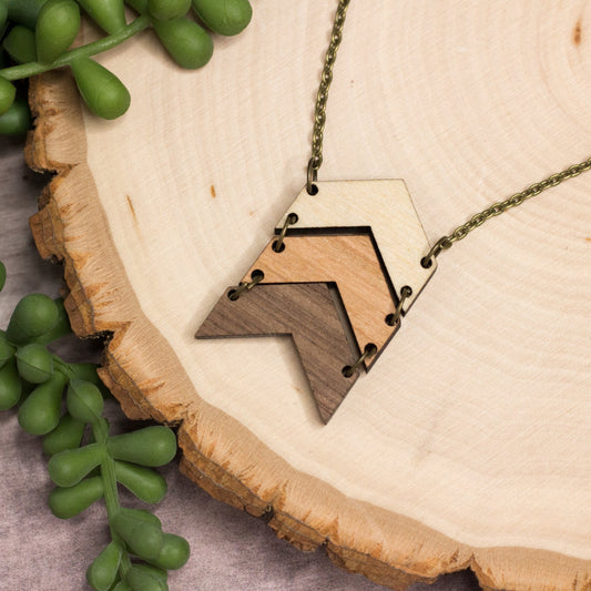 Triple Chevron Wooden Necklace