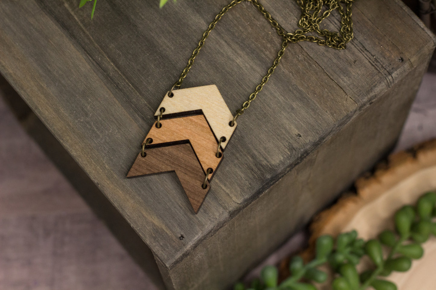 Triple Chevron Wooden Necklace