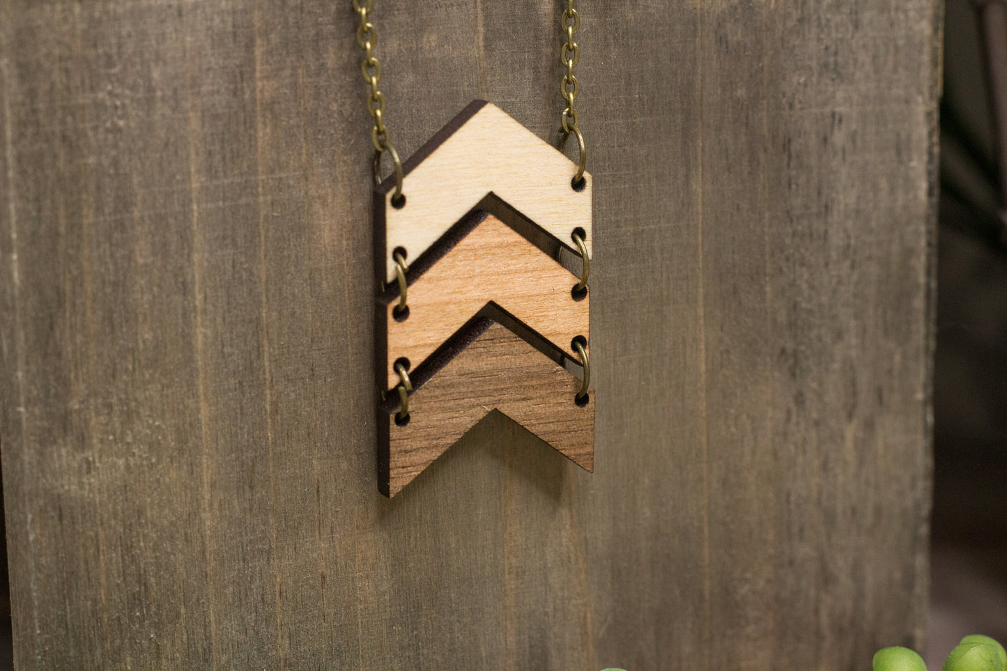 Triple Chevron Wooden Necklace