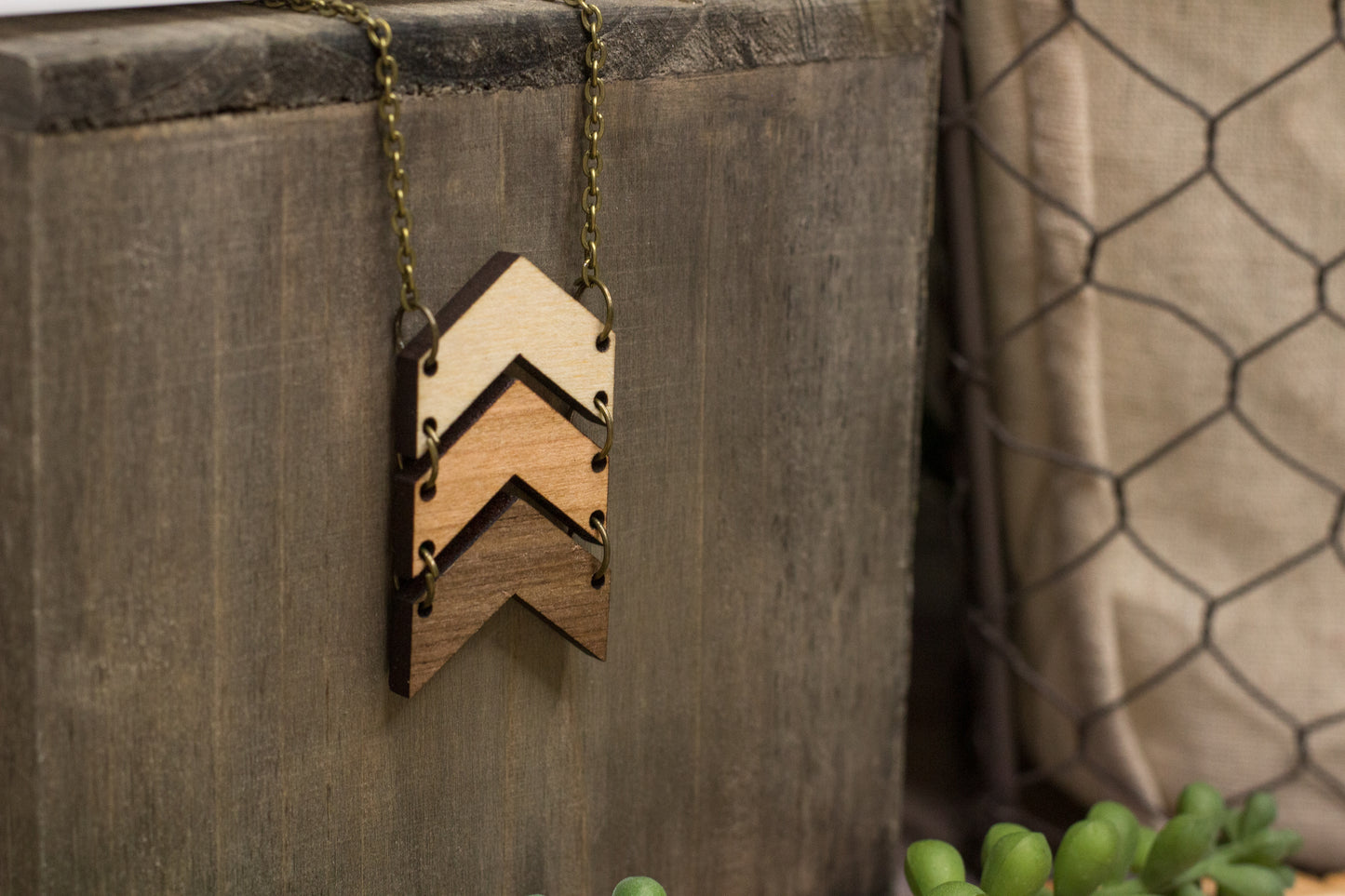 Triple Chevron Wooden Necklace