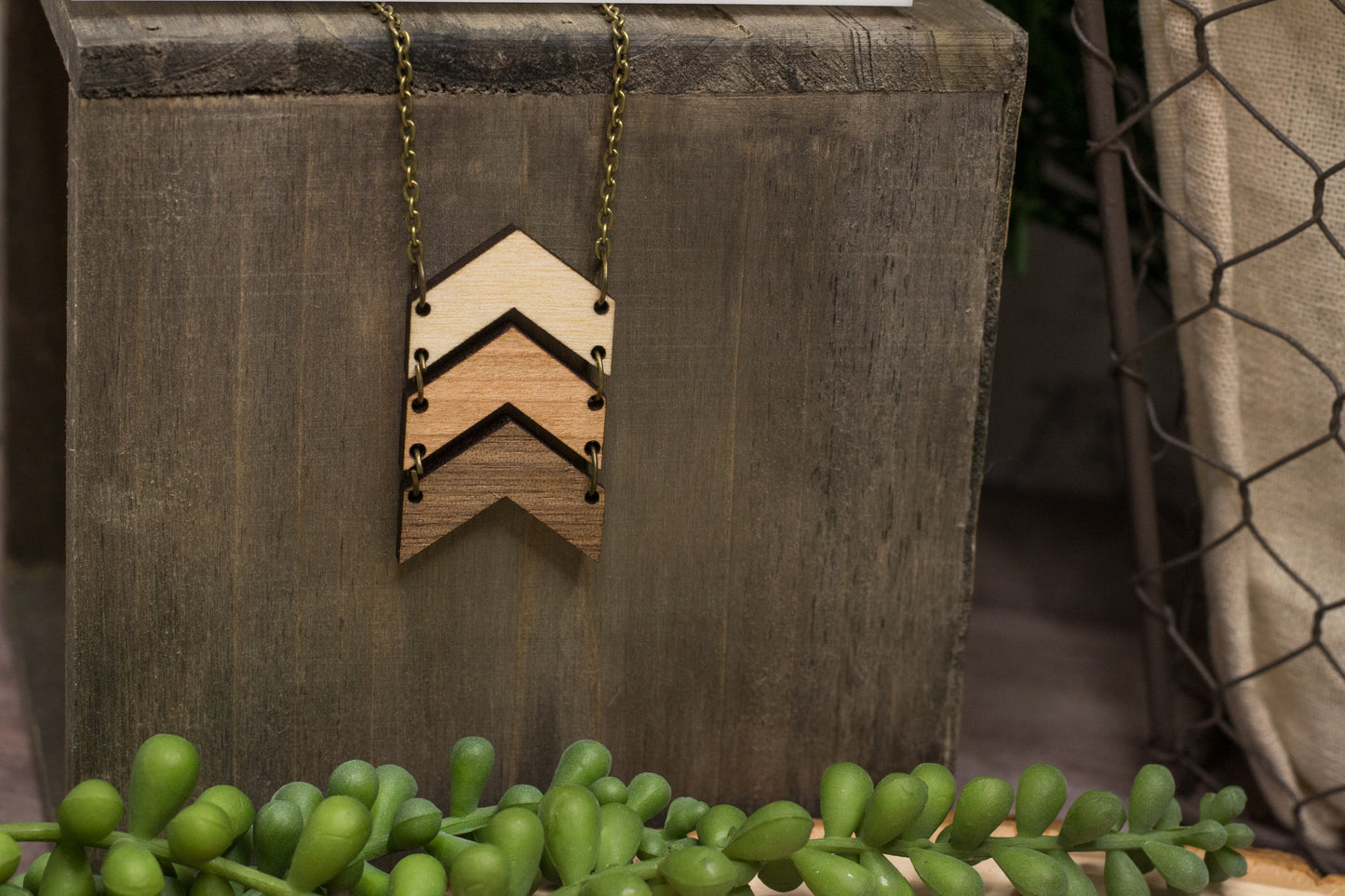 Triple Chevron Wooden Necklace