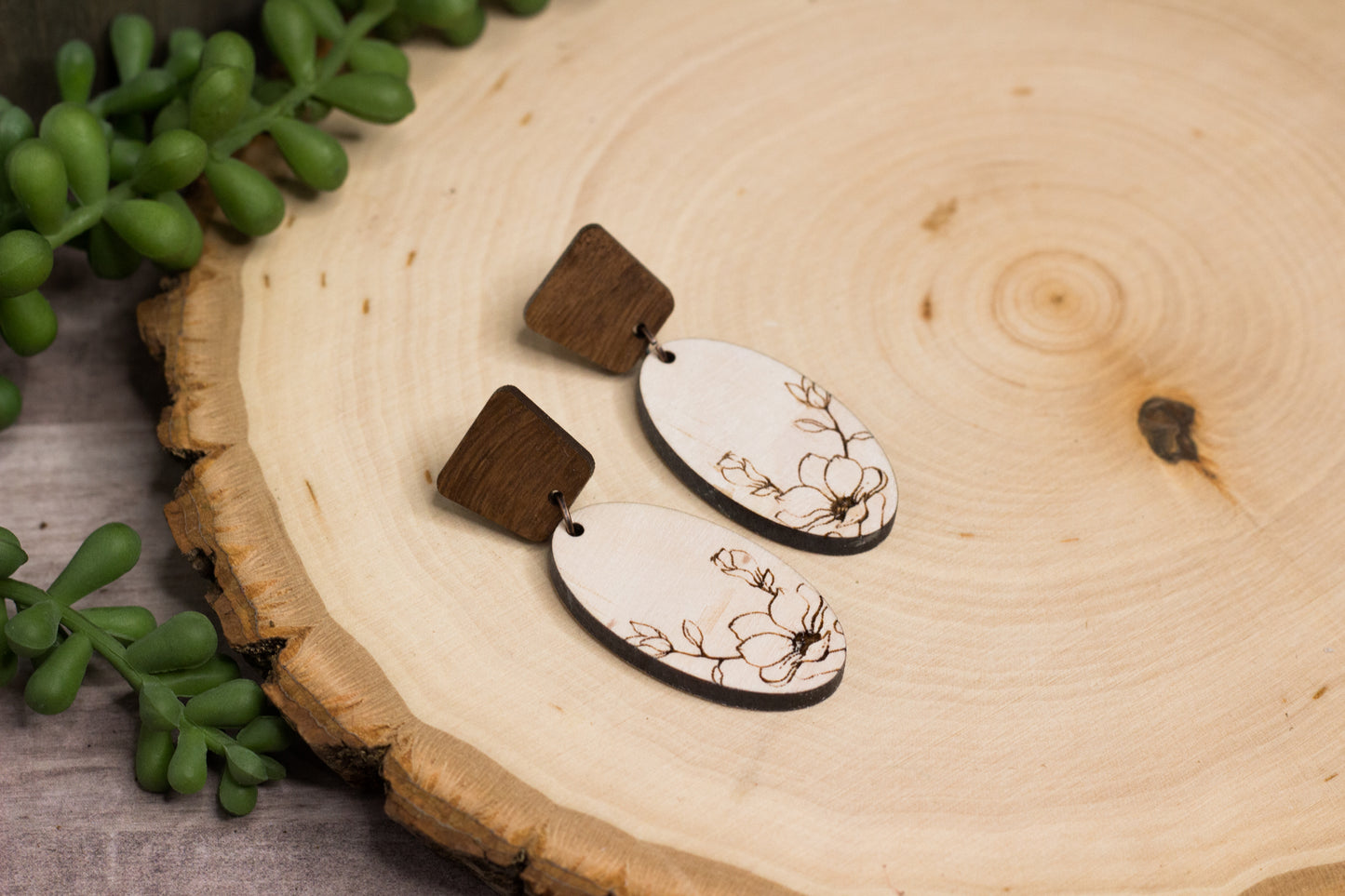 Whitewash Magnolia Wooden Earrings