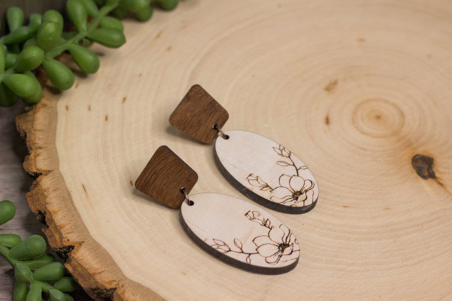 Whitewash Magnolia Wooden Earrings