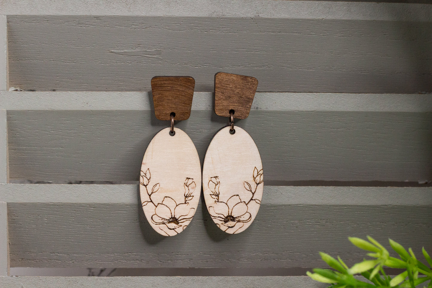 Whitewash Magnolia Wooden Earrings