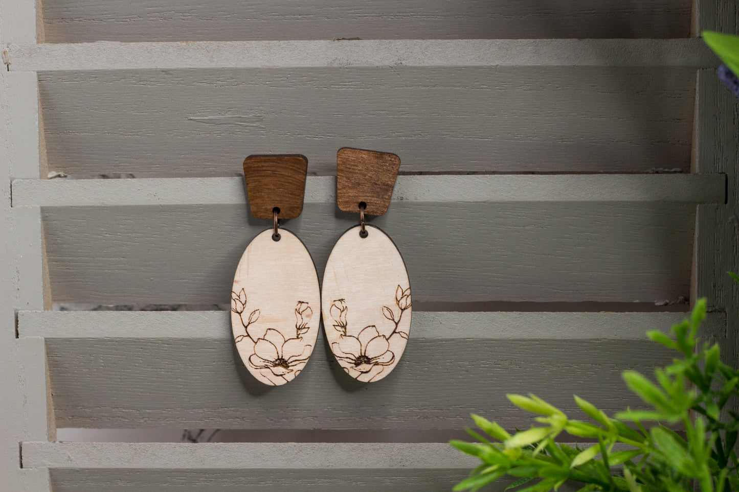 Whitewash Magnolia Wooden Earrings