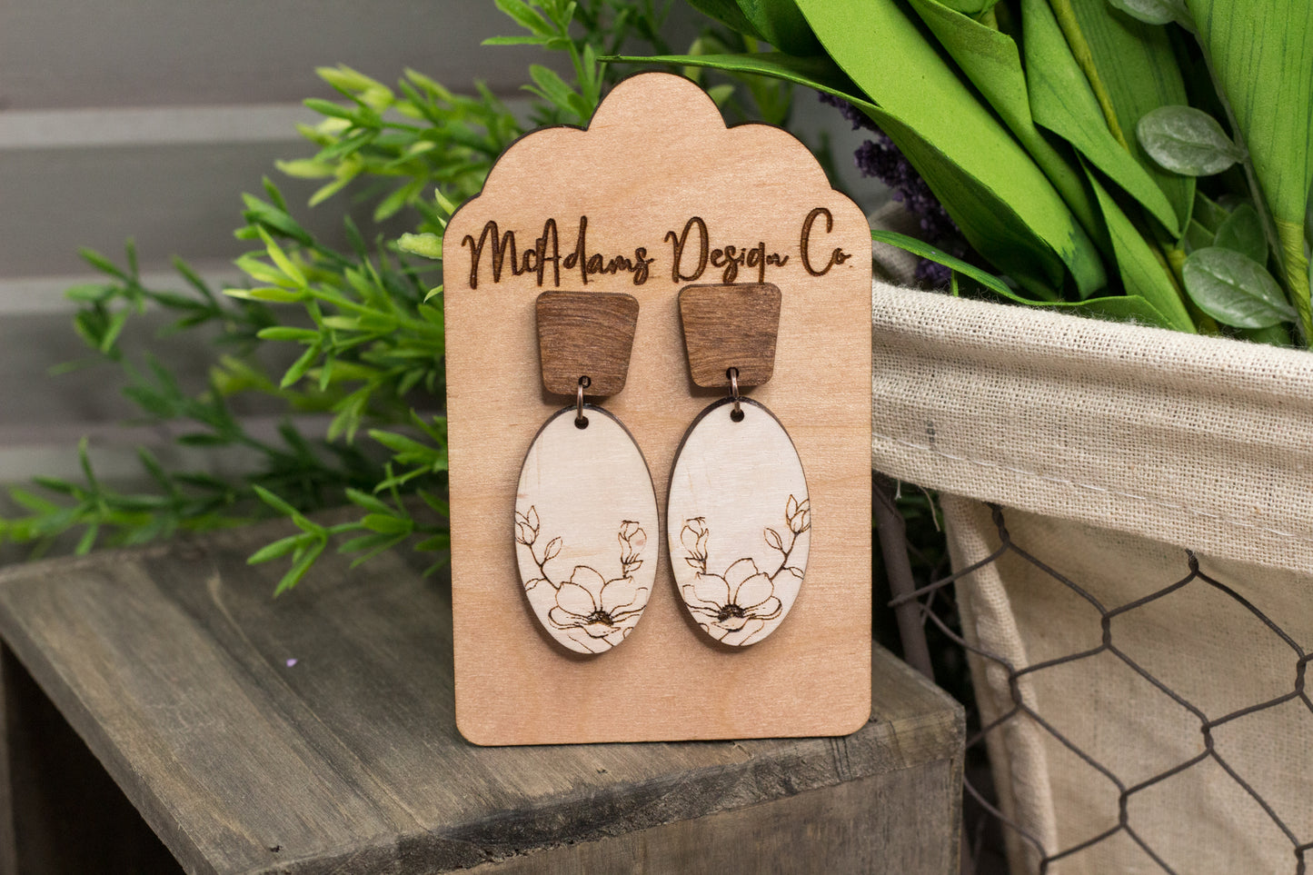 Whitewash Magnolia Wooden Earrings