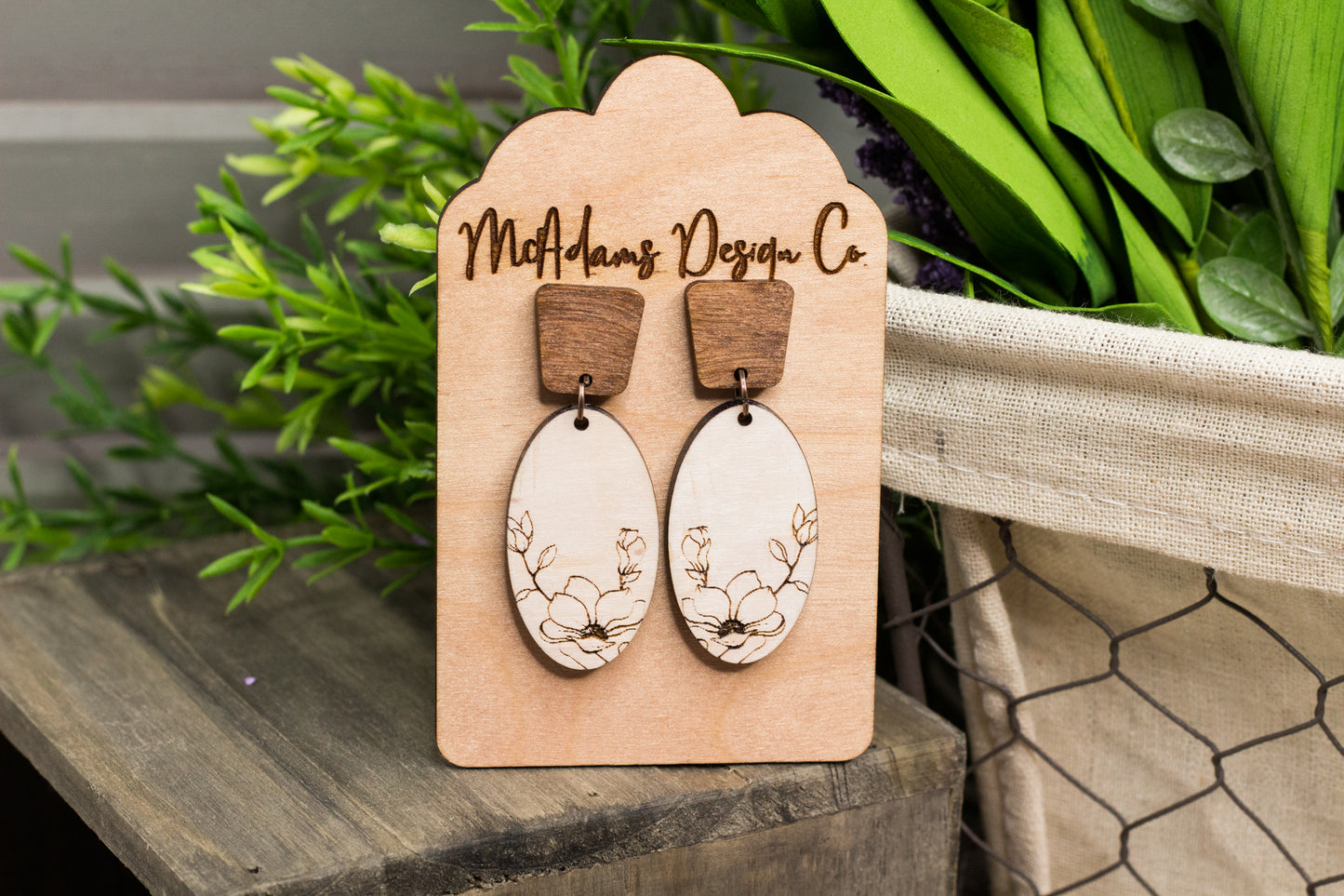 Whitewash Magnolia Wooden Earrings