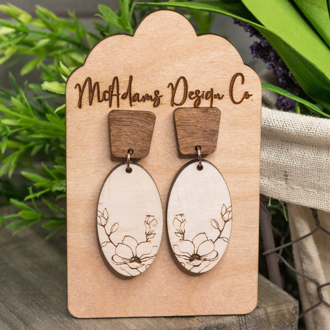 Whitewash Magnolia Wooden Earrings
