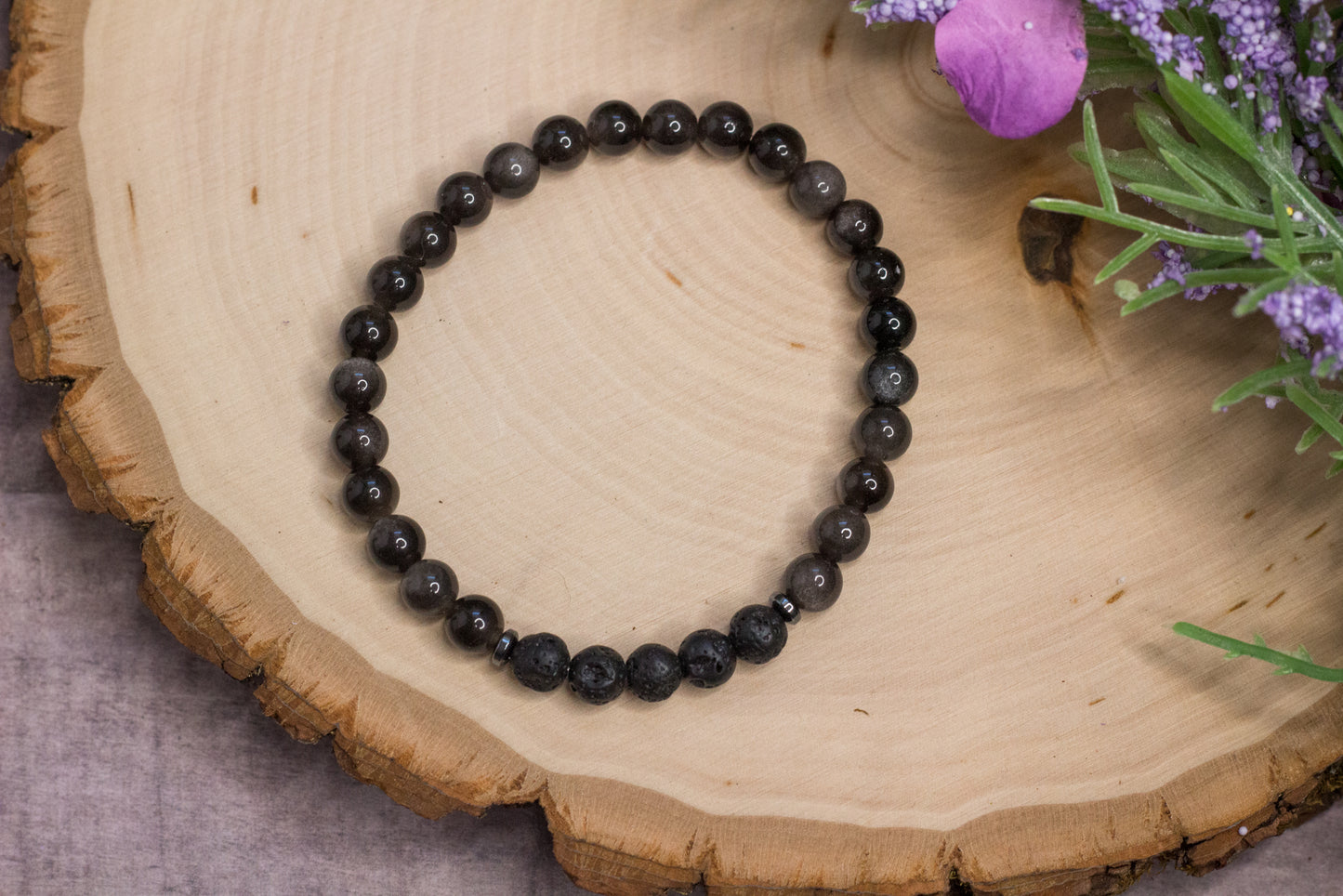 Polished Labradorite & Lava Rock Bracelet