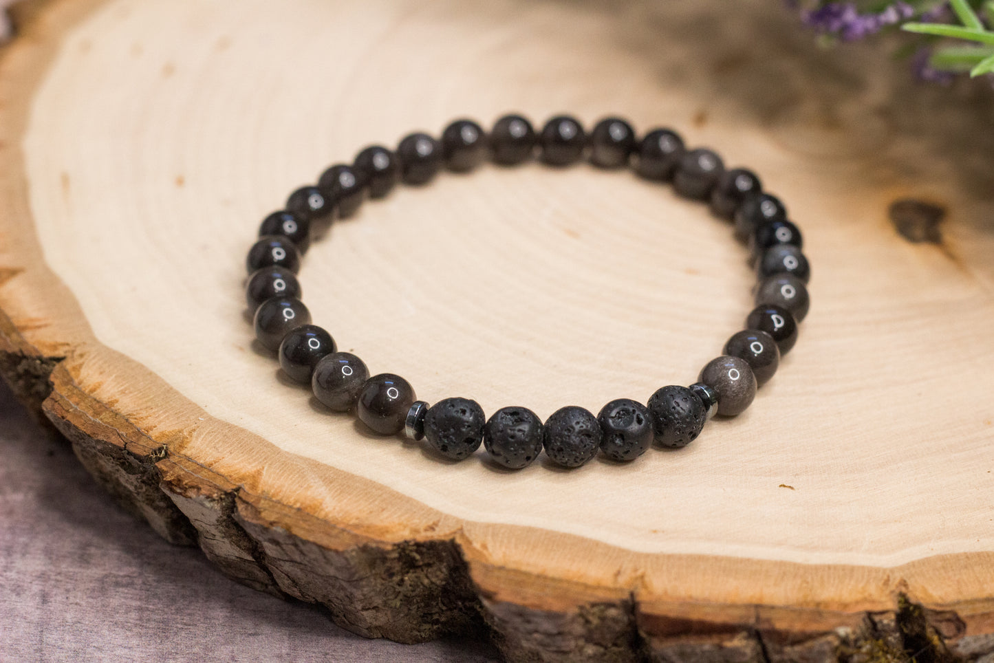 Polished Labradorite & Lava Rock Bracelet