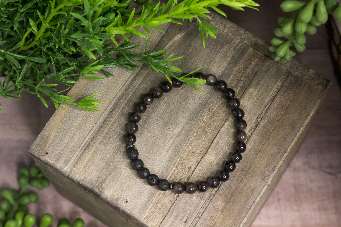 Polished Labradorite & Lava Rock Bracelet
