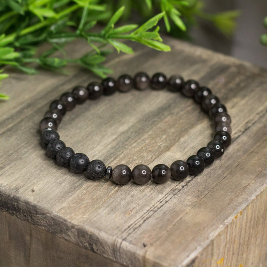 Polished Labradorite & Lava Rock Bracelet