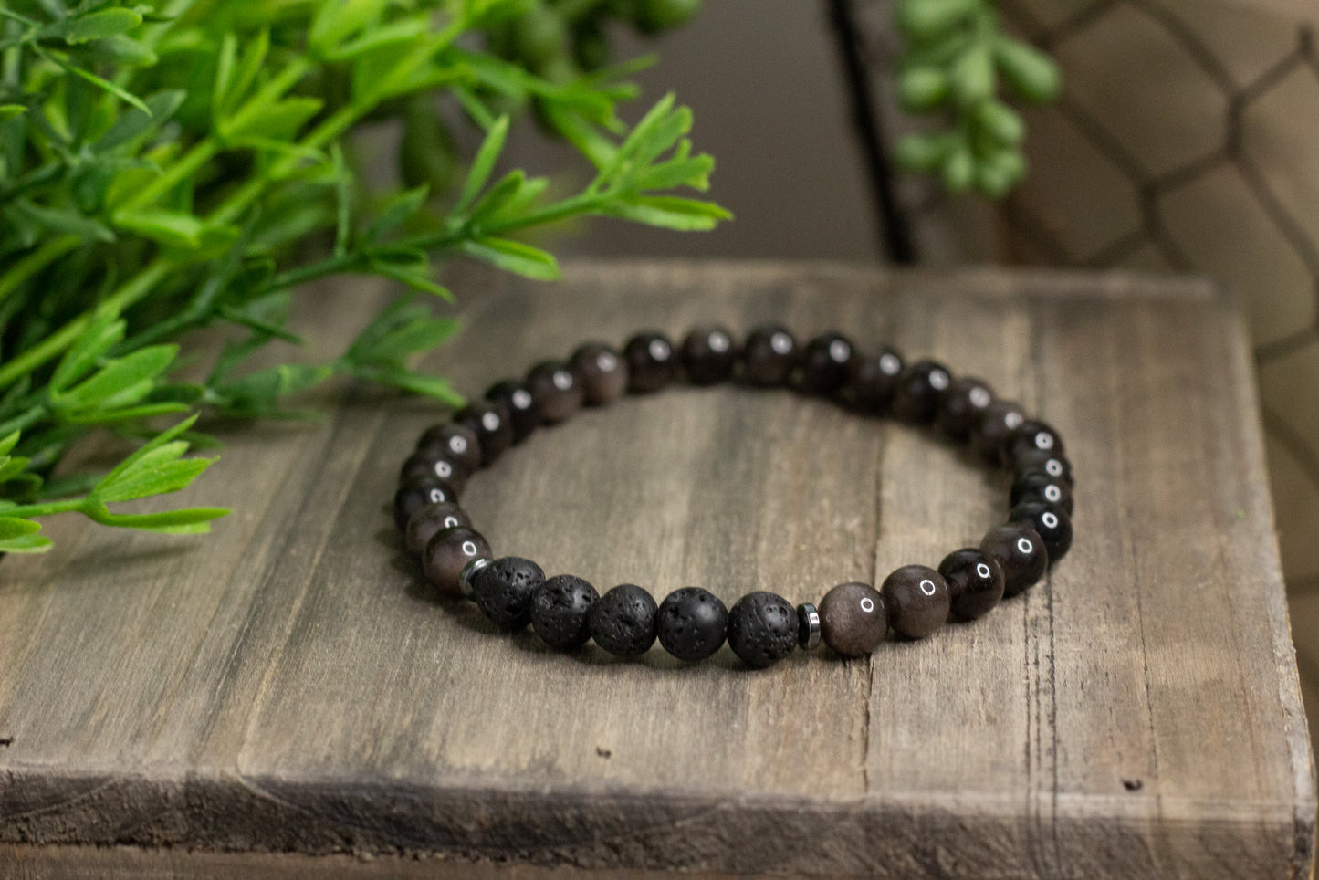 Polished Labradorite & Lava Rock Bracelet