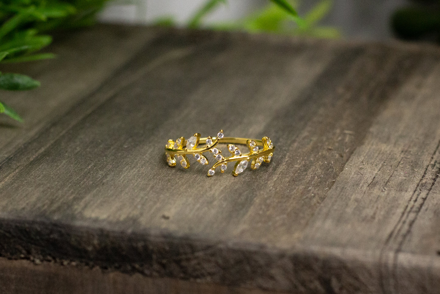 Gold Sterling Silver Leaf Ring