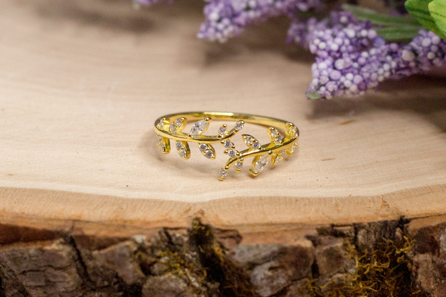 Gold Sterling Silver Leaf Ring