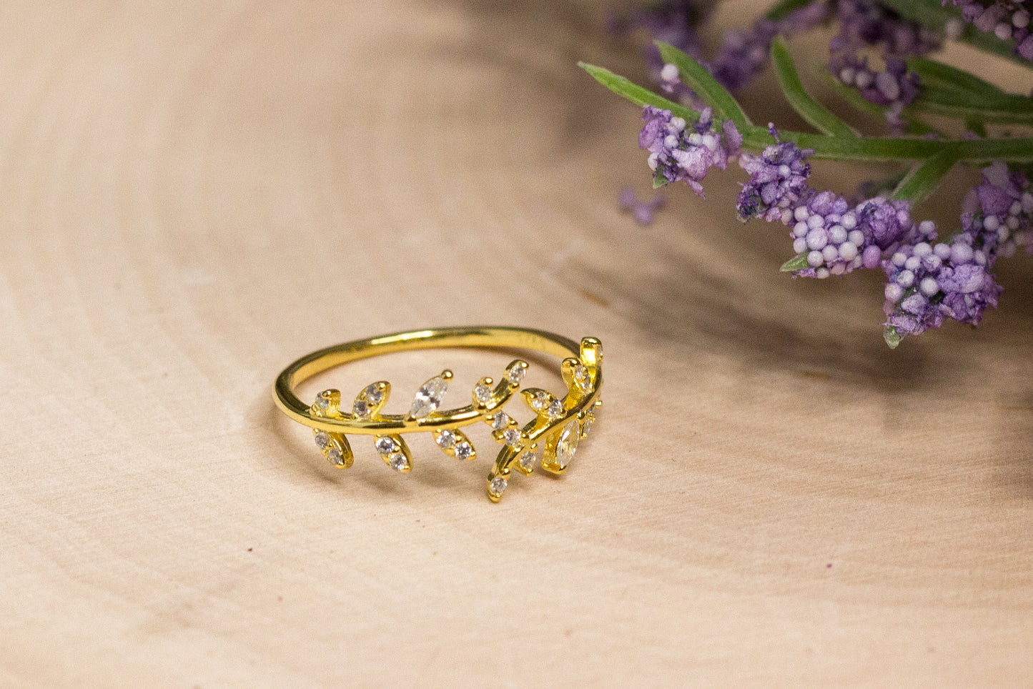 Gold Sterling Silver Leaf Ring